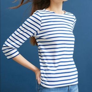 Saint James GALATHEE Stripe Top with 3/4 Sleeve (White/Light Blue)